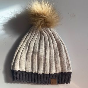 Miles Baby toque 18-24 fits small grey white knit pompom